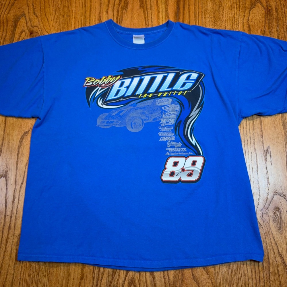 Bobby Bittle Racing T-Shirt Mens 2XL Blue Graphic Dirt Track Modified 89 Gildan